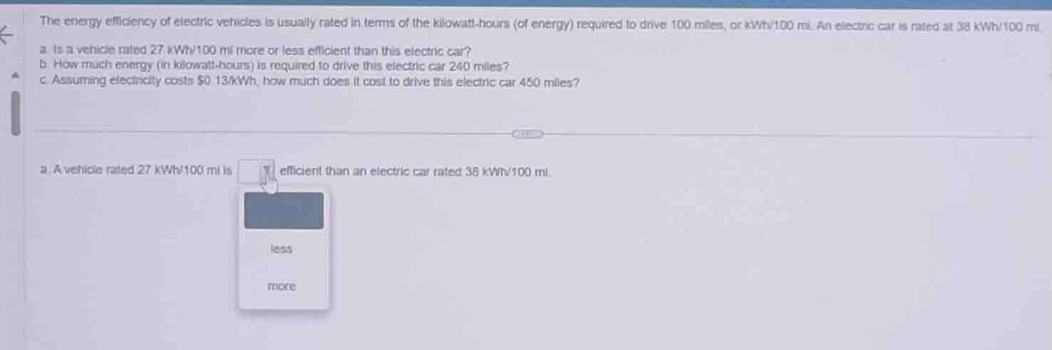 the energy efficiency of electric vehicles is usually rated in terms of…