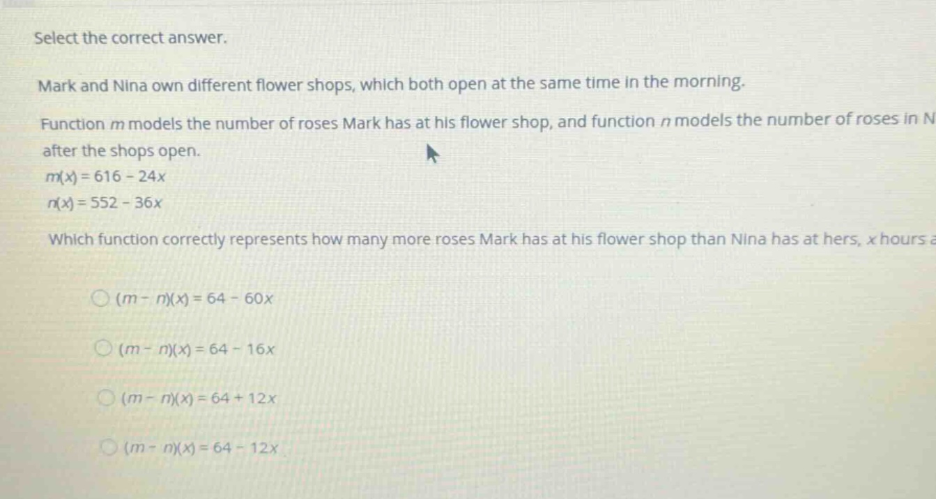 select the correct answer. mark and nina own different flower shops, wh…