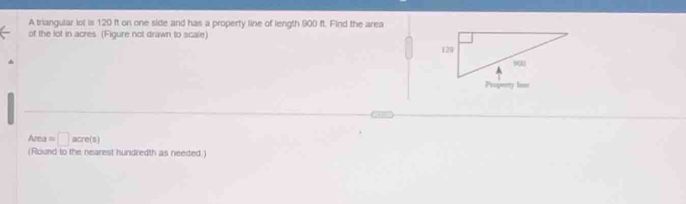 a triangular lot is 120 ft on one side and has a property line of lengt…