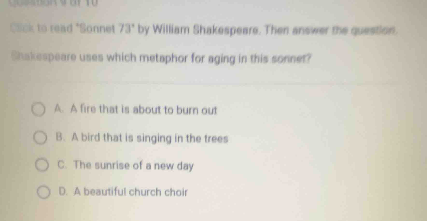 click to read \sonnet 73\ by william shakespeare. then answer the quest…