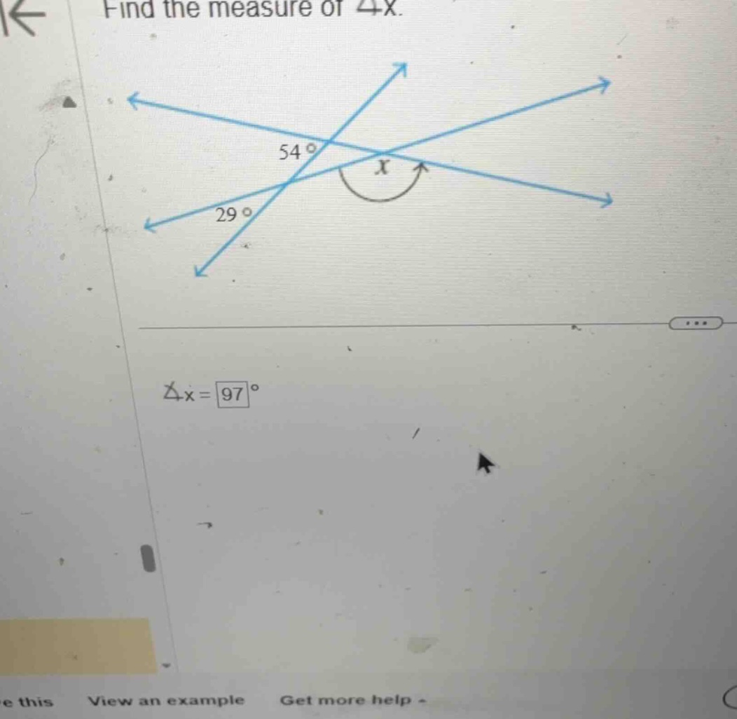 find the measure of \\(\\angle x\\). \\(\\angle x = \\boxed{97}^\\circ\…