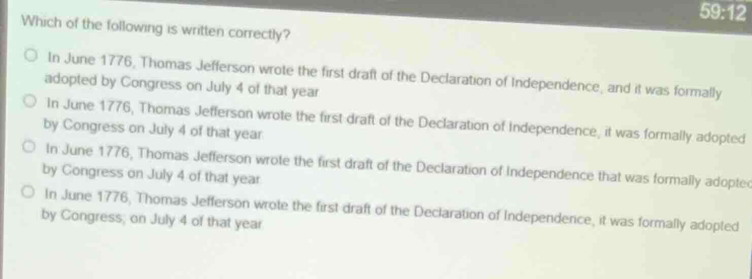 which of the following is written correctly? in june 1776, thomas jeffe…