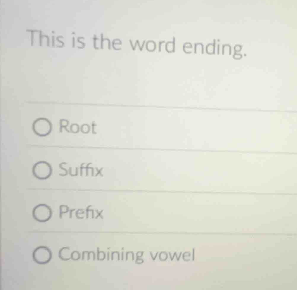 this is the word ending. root suffix prefix combining vowel