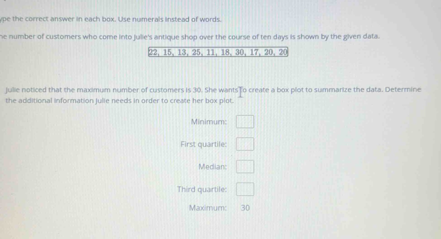 type the correct answer in each box. use numerals instead of words. the…