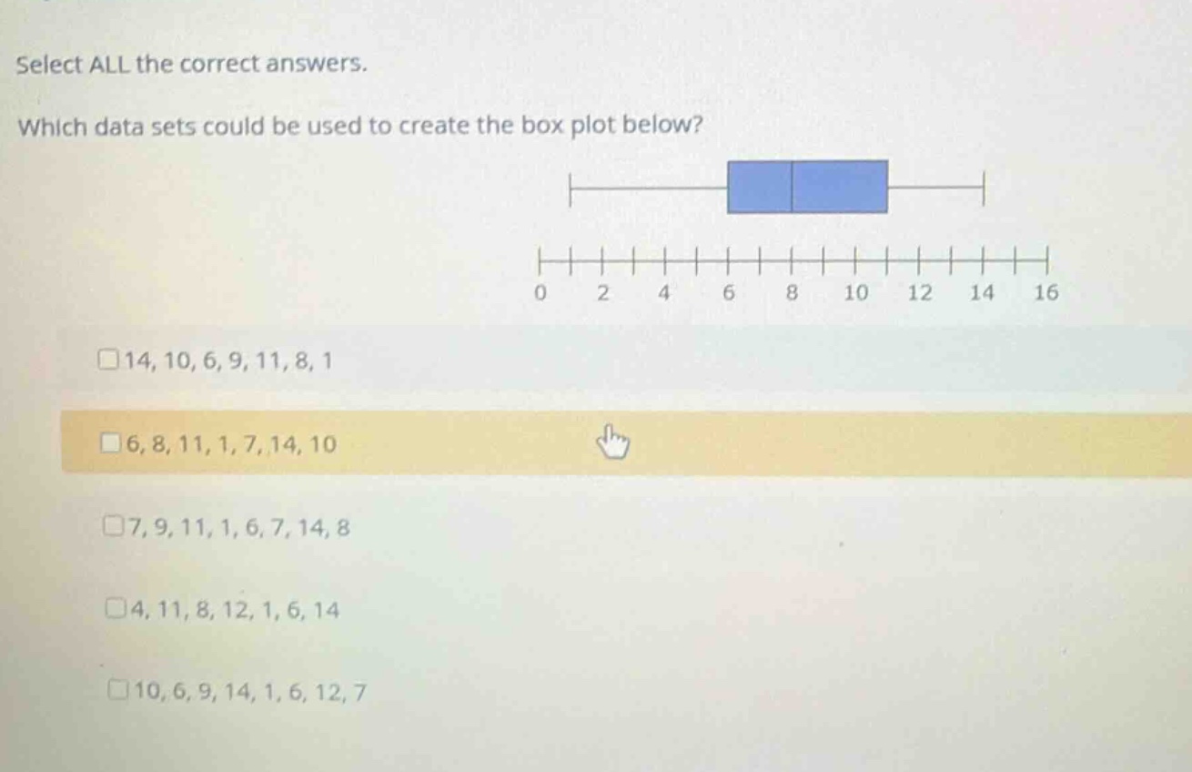 select all the correct answers. which data sets could be used to create…
