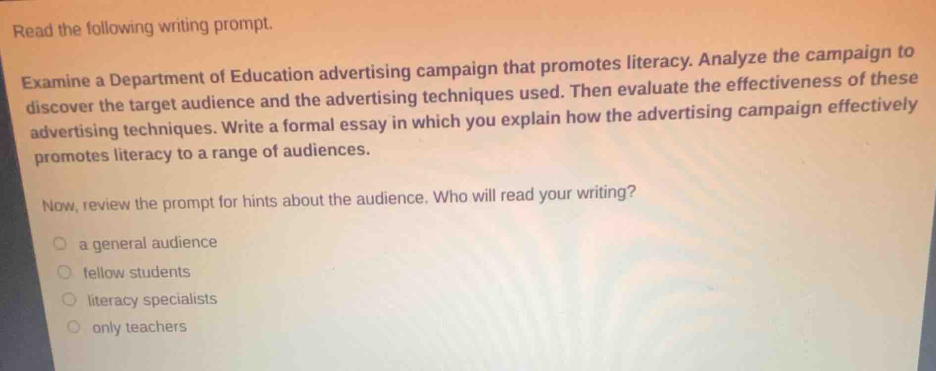 read the following writing prompt. examine a department of education ad…