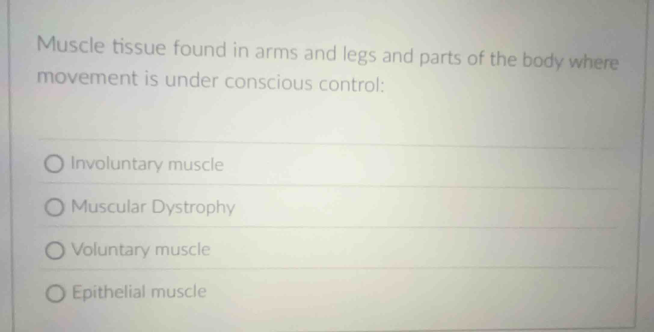 muscle tissue found in arms and legs and parts of the body where moveme…