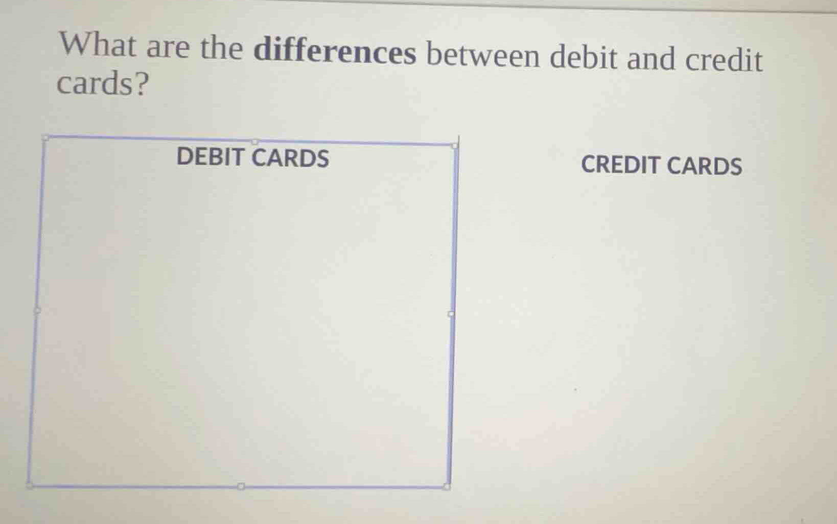 what are the differences between debit and credit cards? debit cards cr…