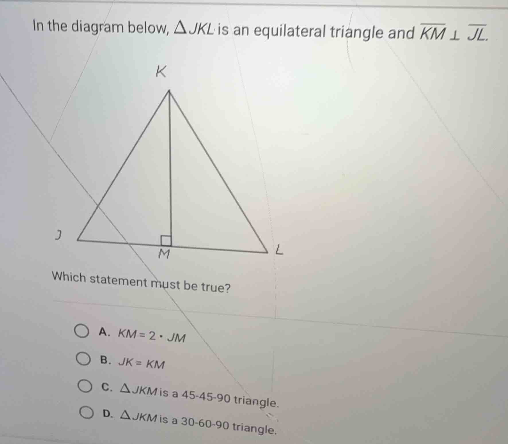 in the diagram below, \\(\\delta jkl\\) is an equilateral triangle and …