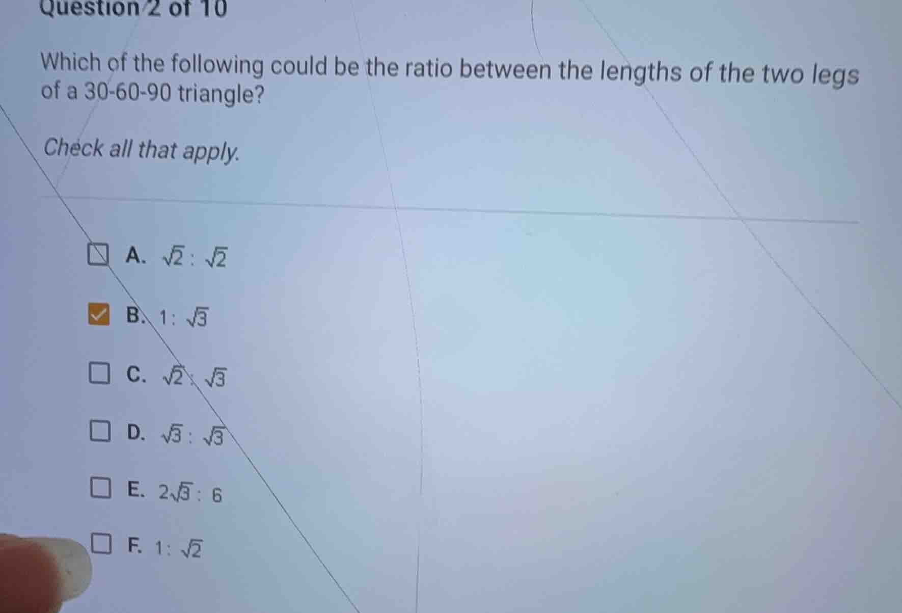 question 2 of 10 which of the following could be the ratio between the …