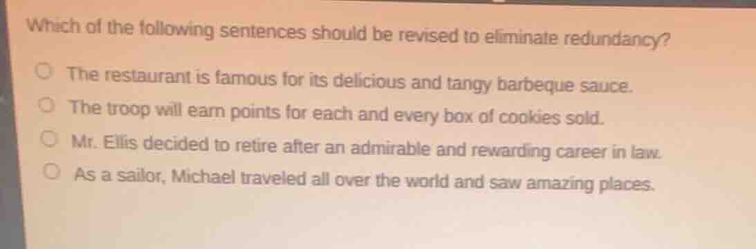 which of the following sentences should be revised to eliminate redunda…