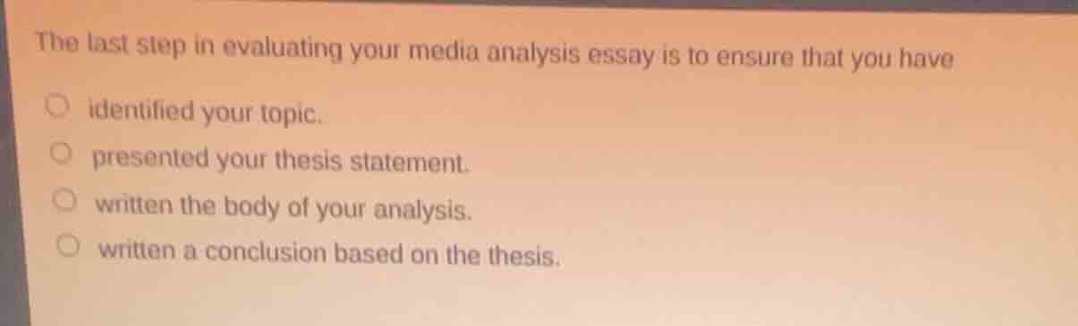 the last step in evaluating your media analysis essay is to ensure that…
