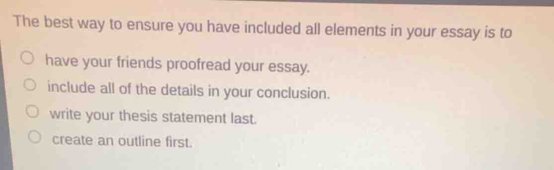 the best way to ensure you have included all elements in your essay is …