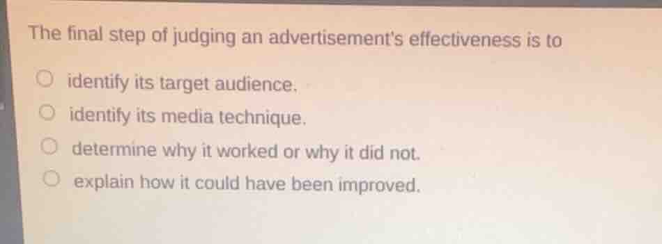 the final step of judging an advertisements effectiveness is to identif…