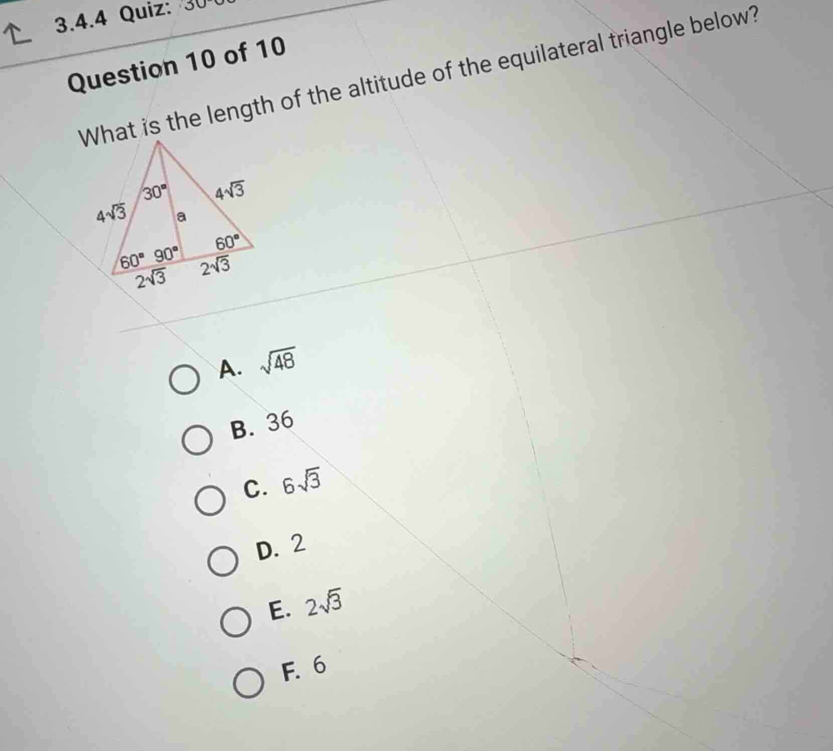 question 10 of 10 what is the length of the altitude of the equilateral…