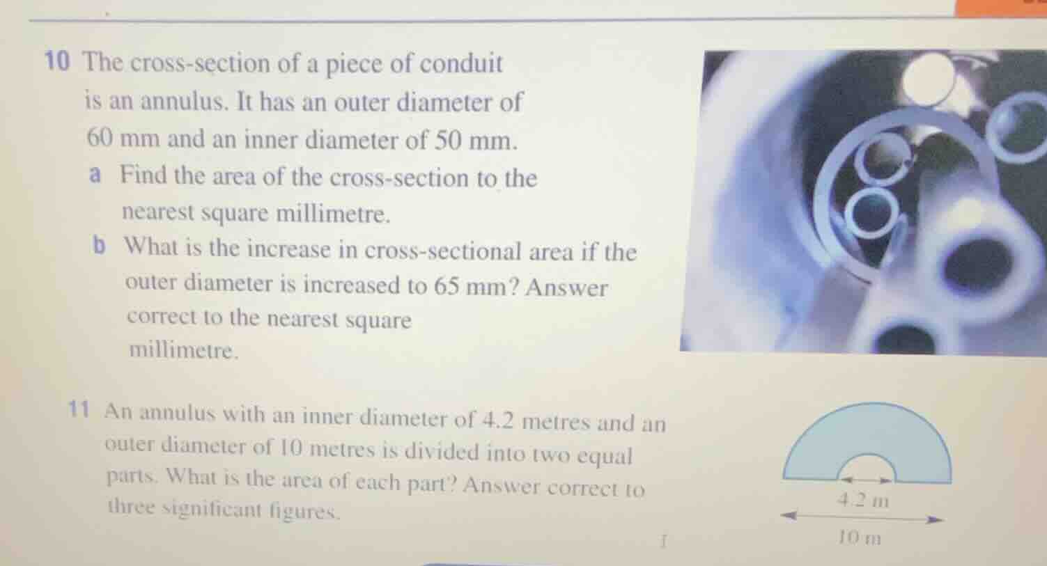 10 the cross-section of a piece of conduit is an annulus. it has an out…