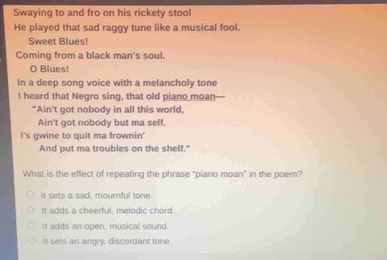 swaying to and fro on his rickety stool he played that sad raggy tune l…