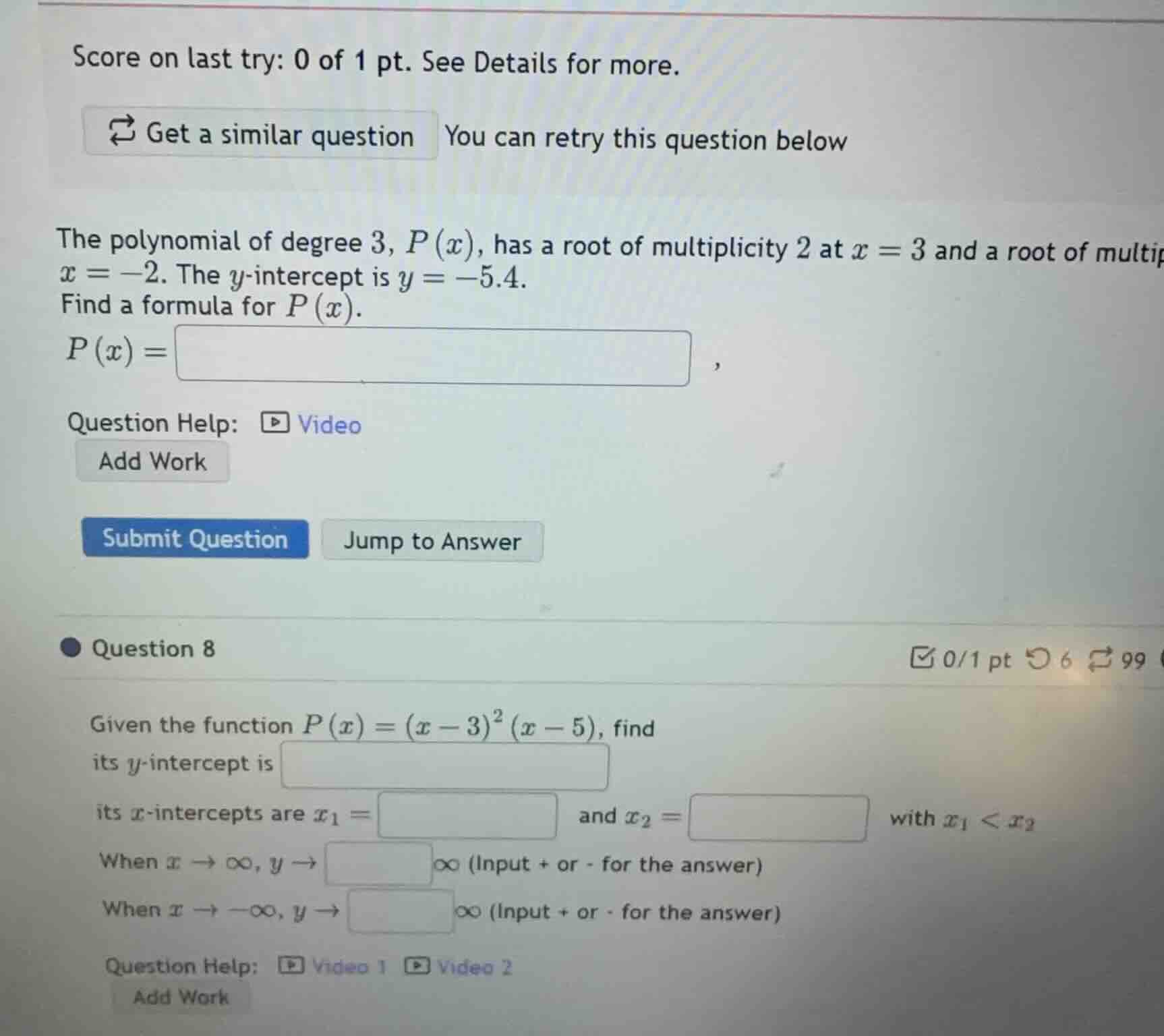 the polynomial of degree 3, (p(x)), has a root of multiplicity 2 at (x …
