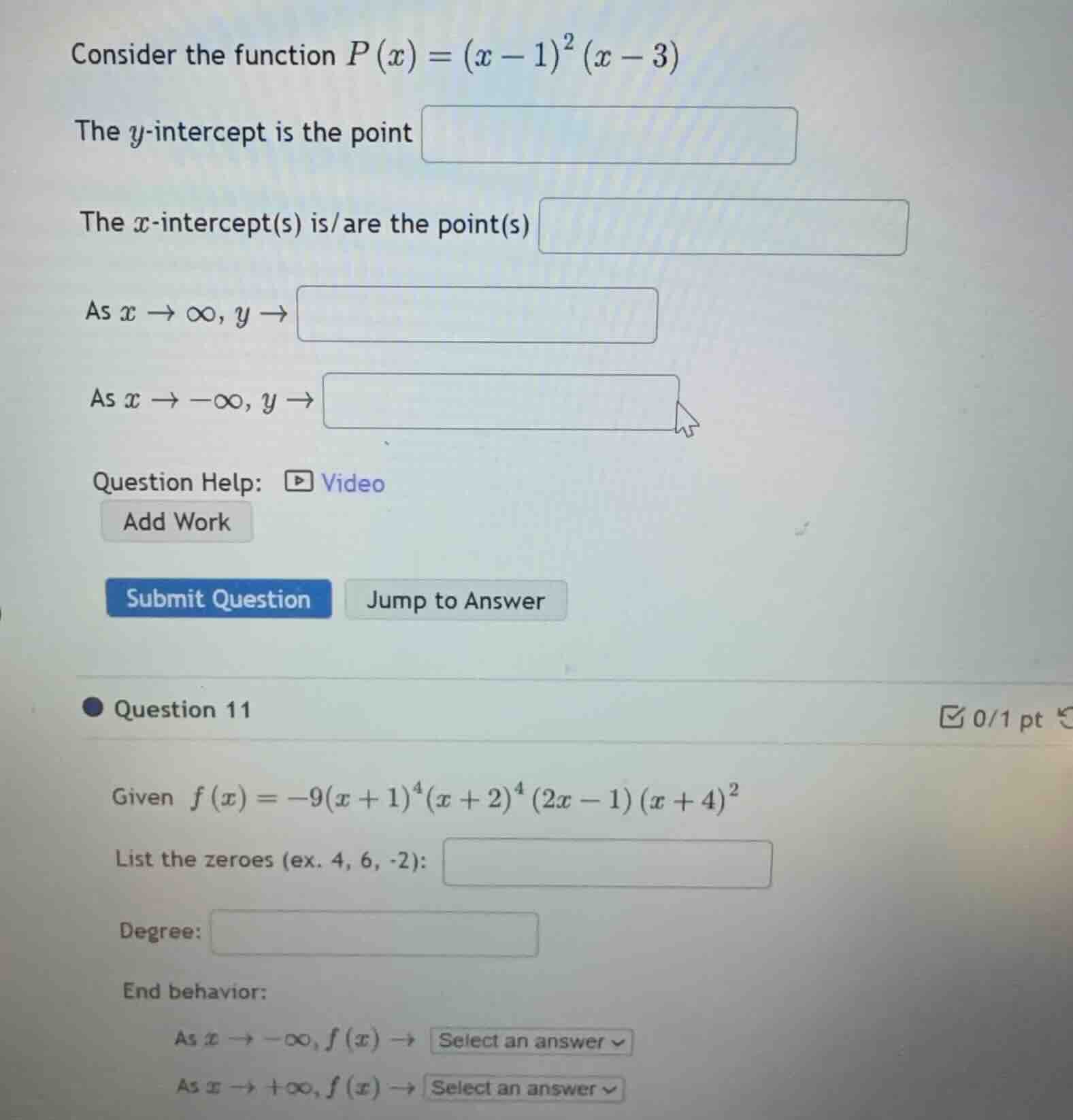 consider the function (p(x) = (x - 1)^2(x - 3)) the (y)-intercept is th…