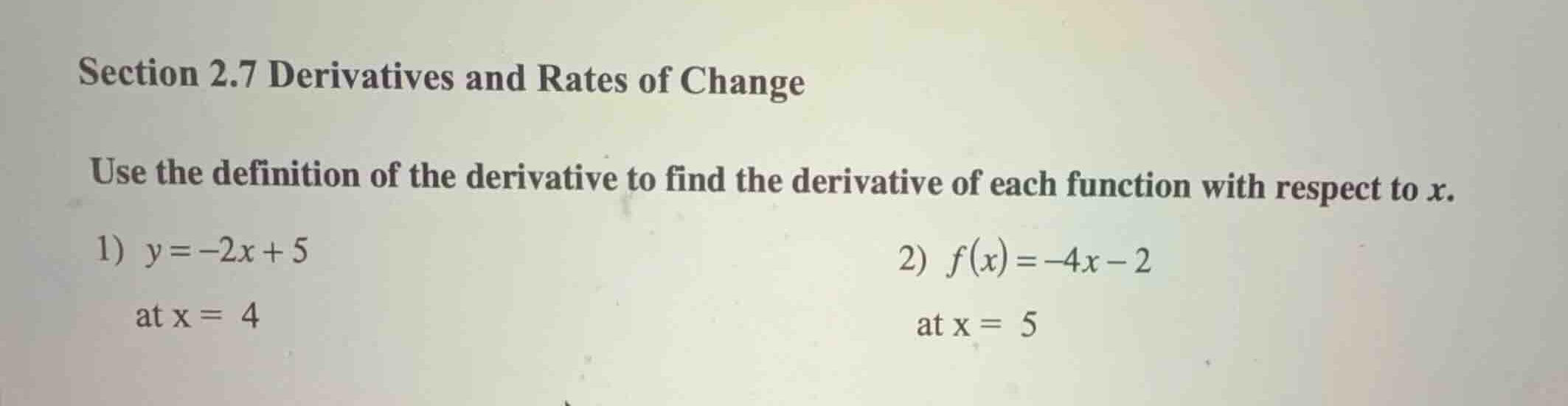 section 2.7 derivatives and rates of change use the definition of the d…
