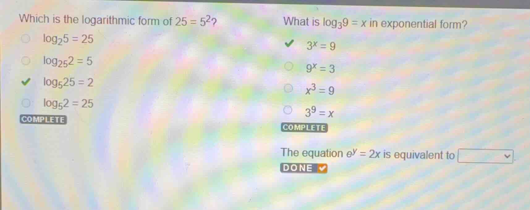 which is the logarithmic form of \\(25 = 5^2\\)? \\(\\log_{2}5 = 25\\) …