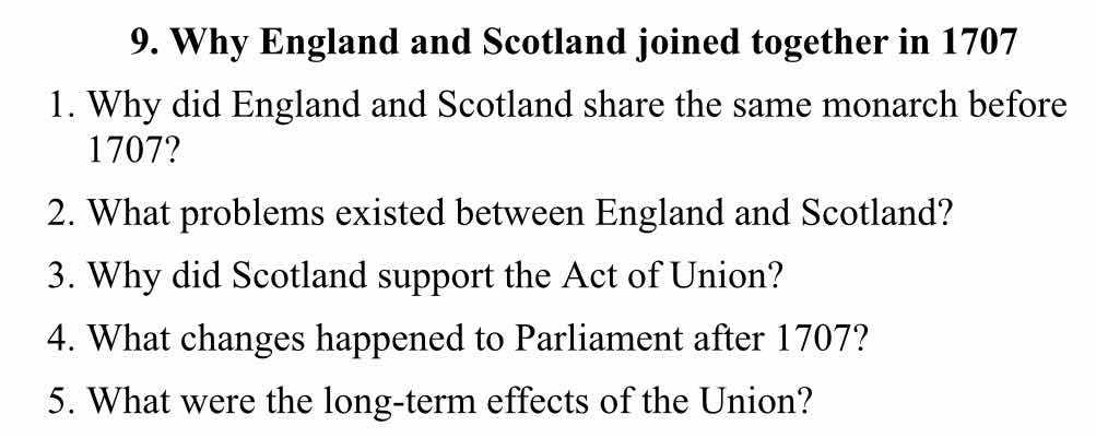 9. why england and scotland joined together in 1707 1. why did england …