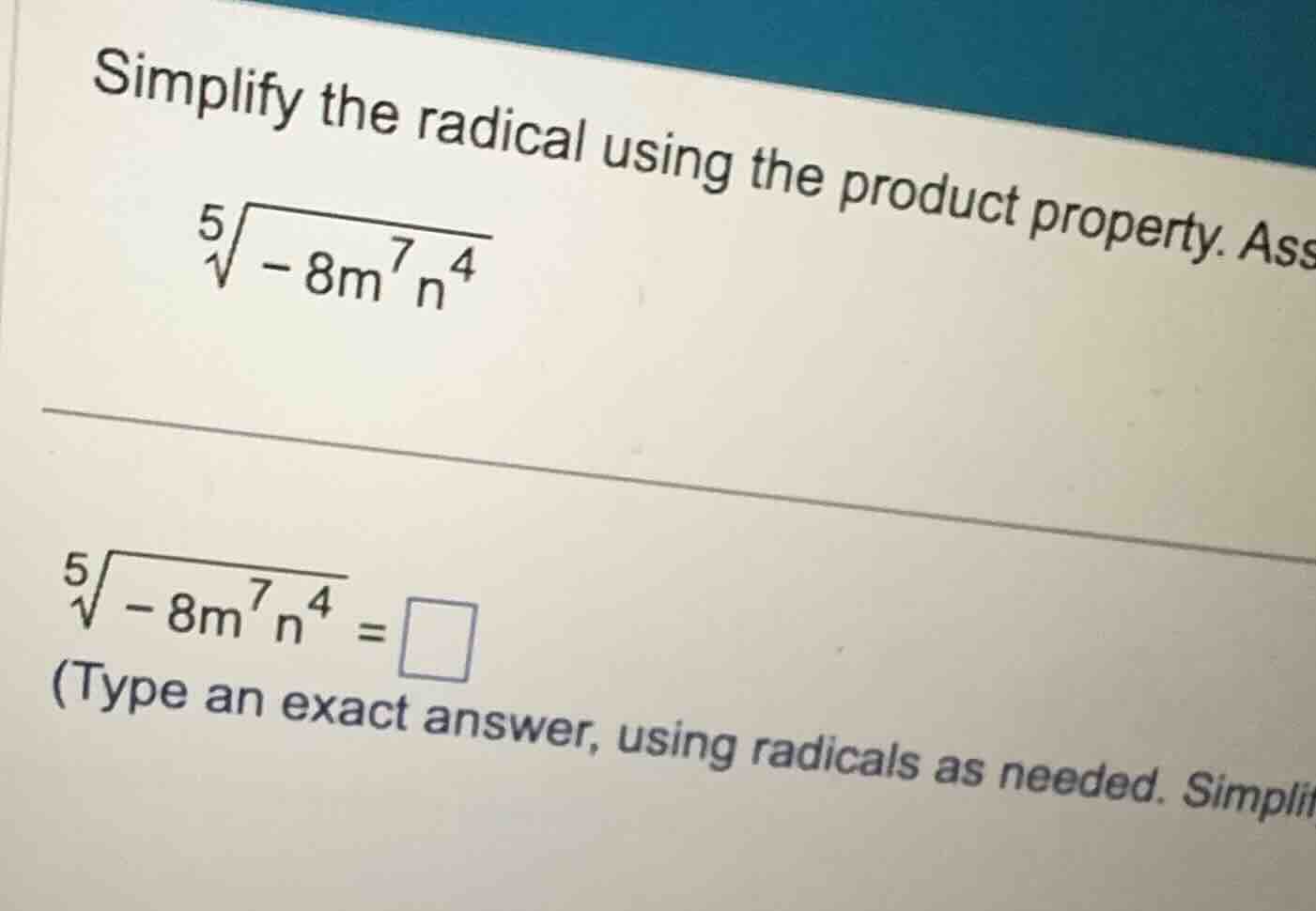 simplify the radical using the product property. assume all variables r…