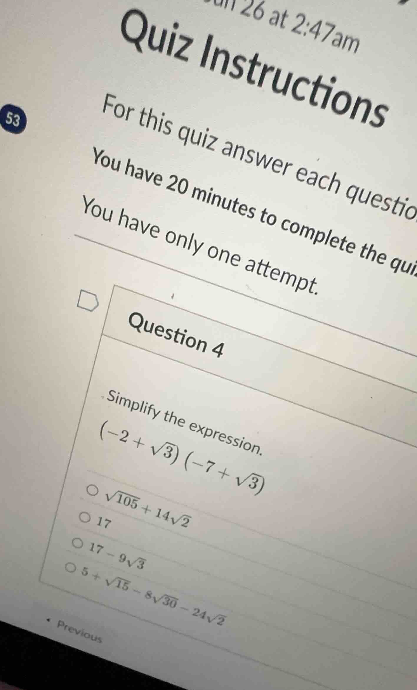 quiz instructions for this quiz answer each question. you have 20 minut…