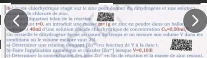 iii- lacide chlorhydrique réagit sur le zinc pour donner du dihydrogène…