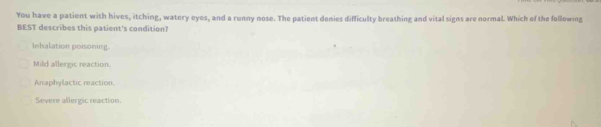 you have a patient with hives, itching, watery eyes, and a runny nose. …