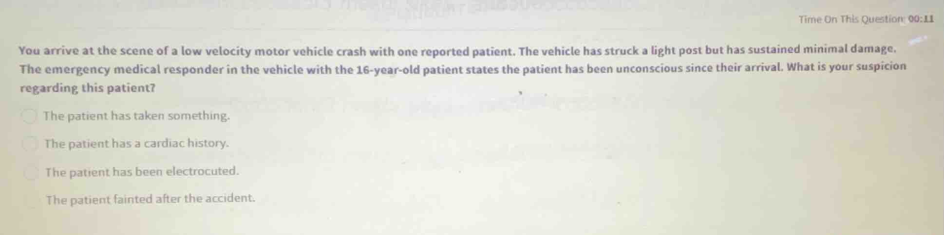 you arrive at the scene of a low velocity motor vehicle crash with one …