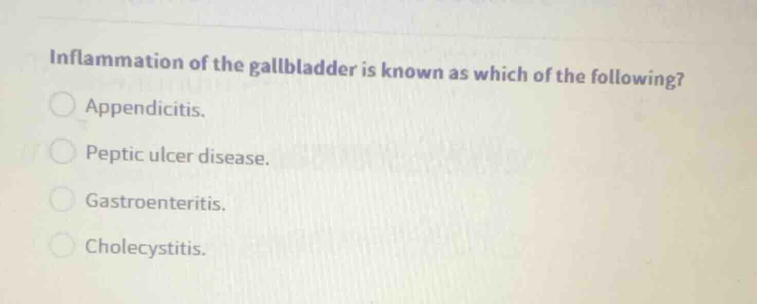 inflammation of the gallbladder is known as which of the following? app…