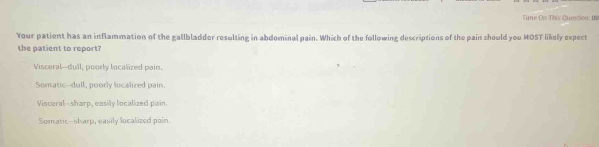 your patient has an inflammation of the gallbladder resulting in abdomi…