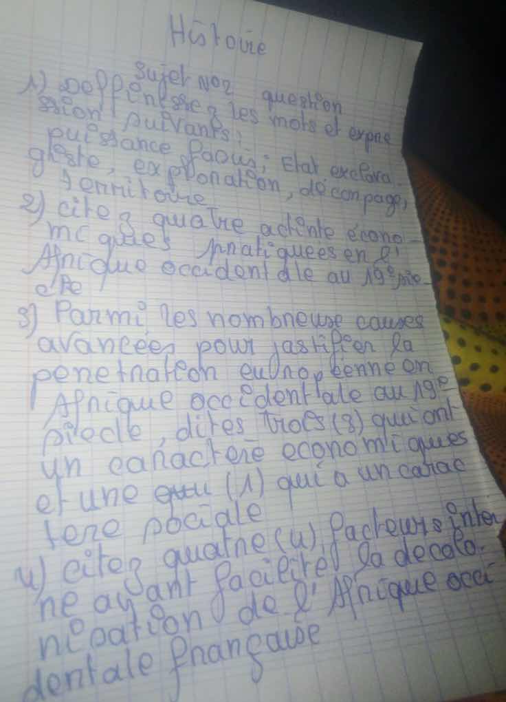 histoire sujet n°2 question 1) définissez les mots et expression suivan…