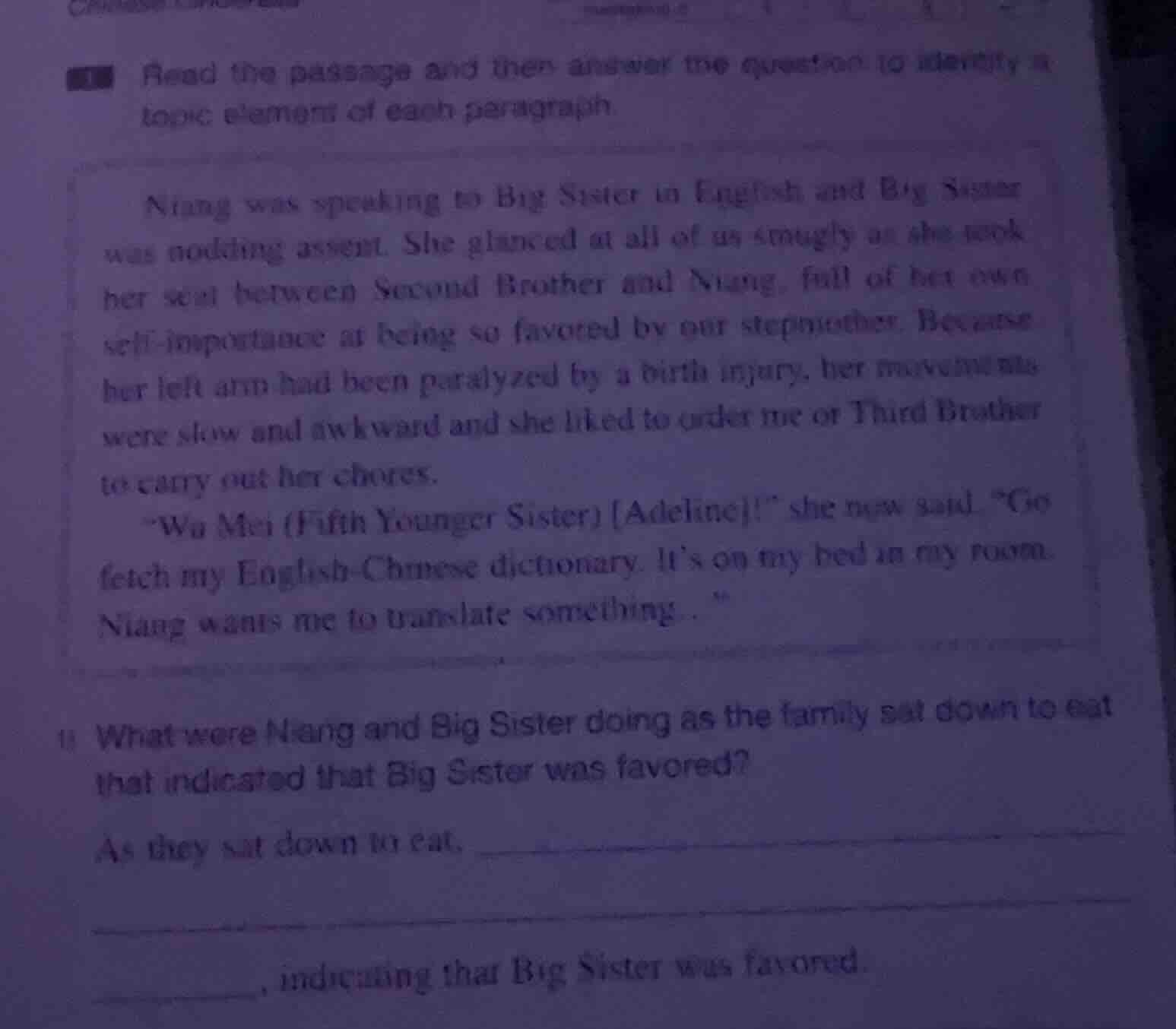 read the passage and then answer the question to identify a topic eleme…