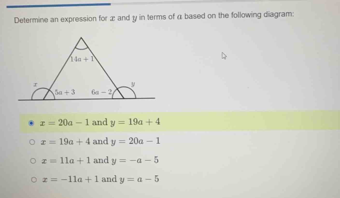 determine an expression for \\(x\\) and \\(y\\) in terms of \\(a\\) bas…