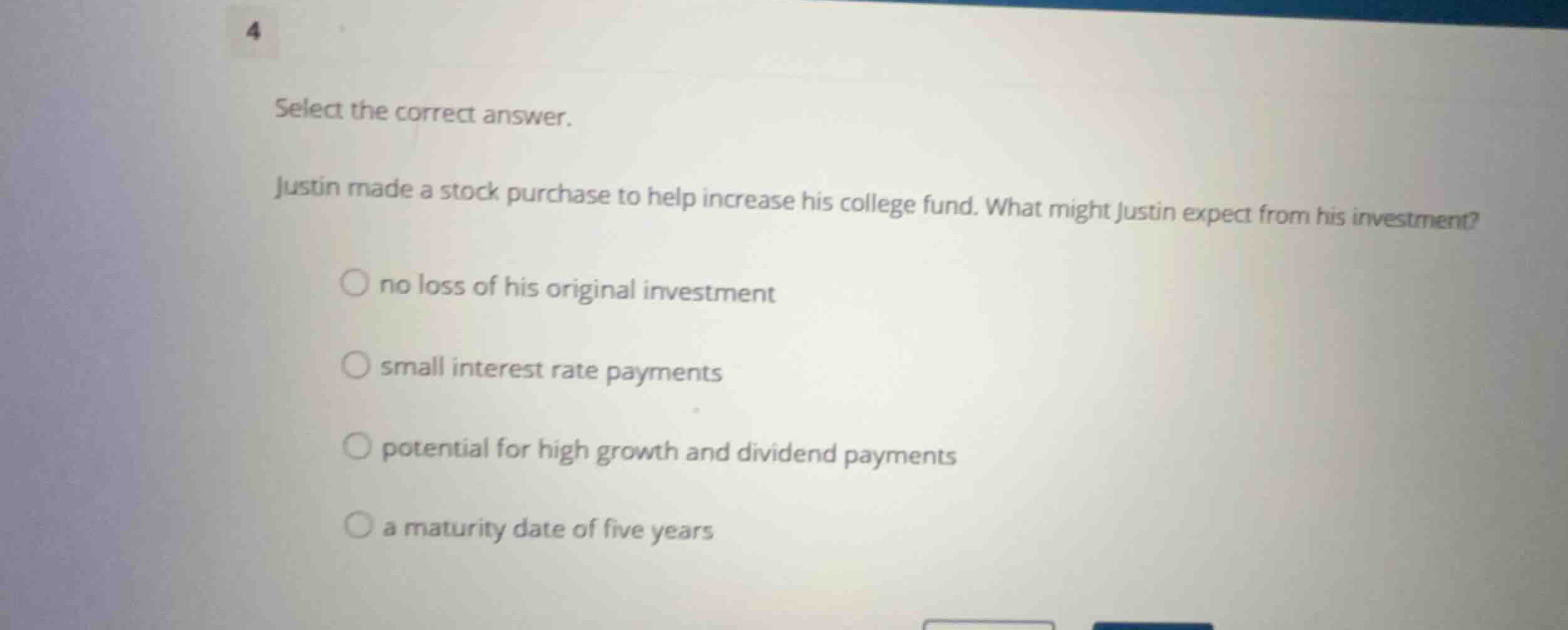 select the correct answer. justin made a stock purchase to help increas…