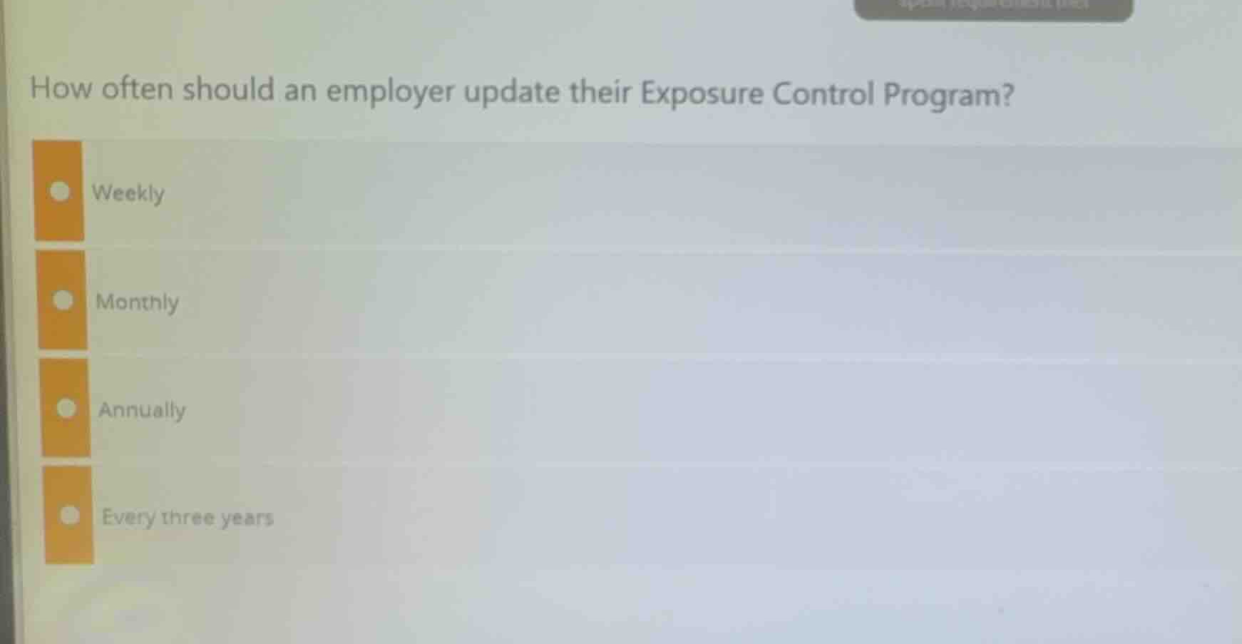 how often should an employer update their exposure control program? wee…