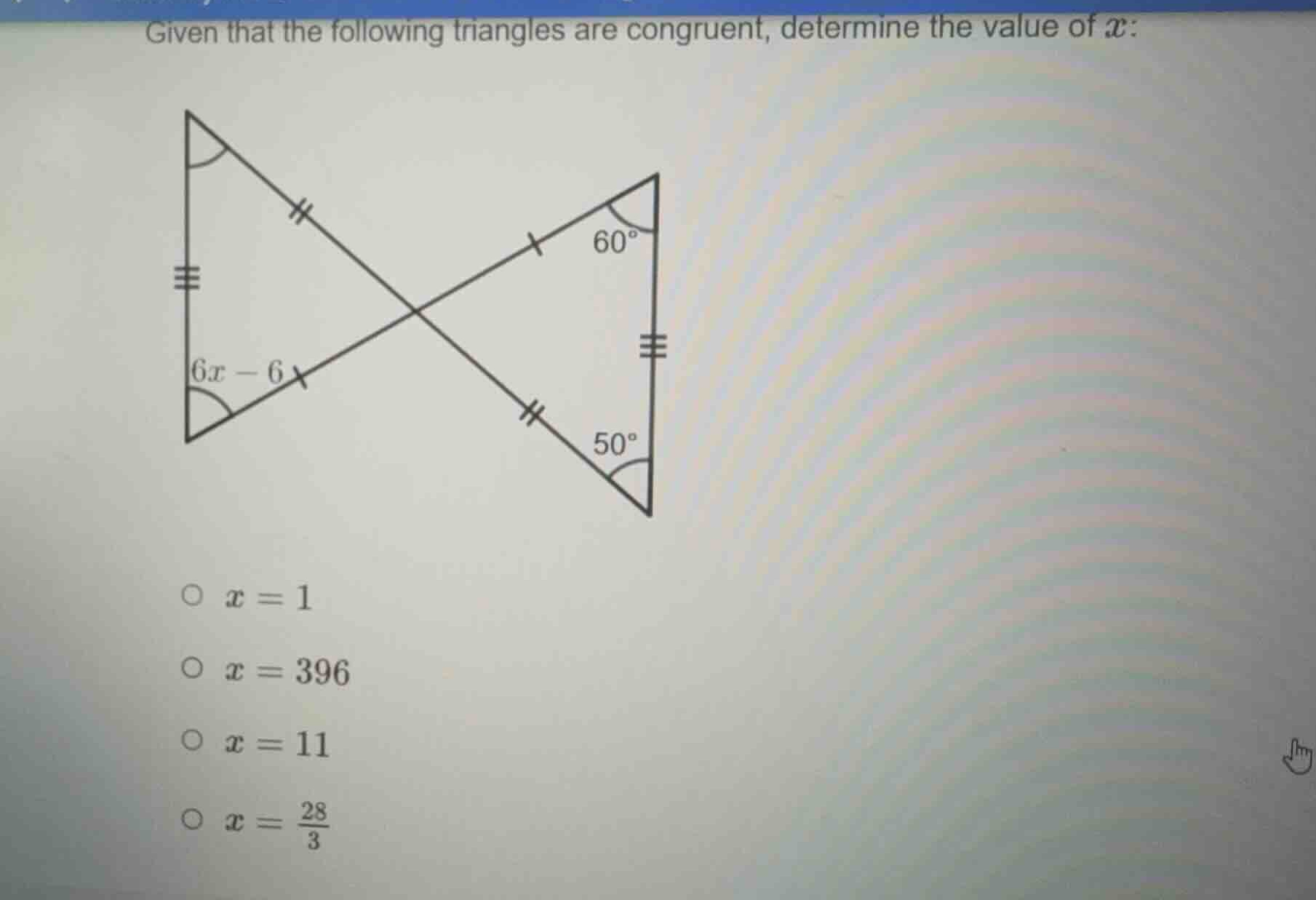 given that the following triangles are congruent, determine the value o…