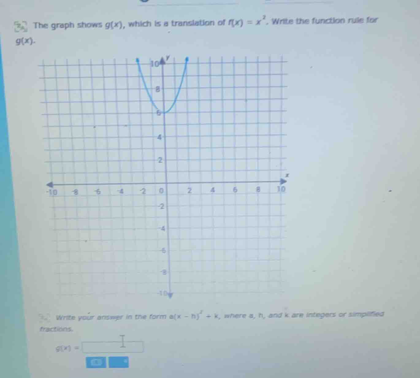 the graph shows \\(g(x)\\), which is a translation of \\(f(x) = x^2\\).…