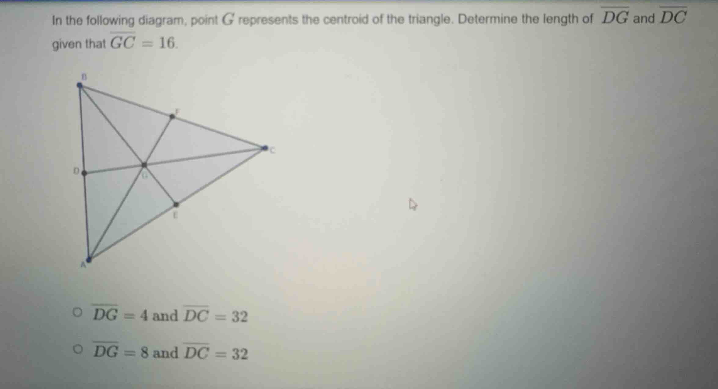 in the following diagram, point \\(g\\) represents the centroid of the …