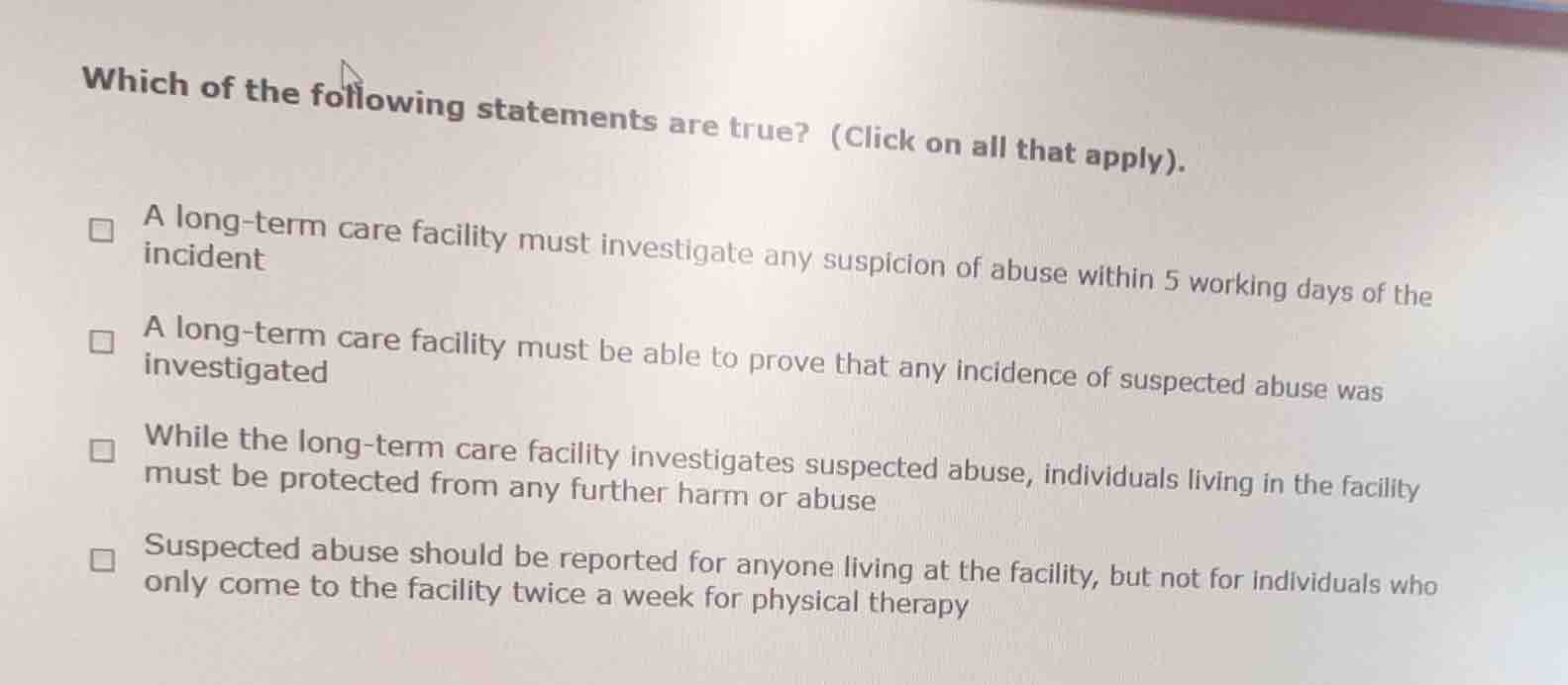 which of the following statements are true? (click on all that apply). …