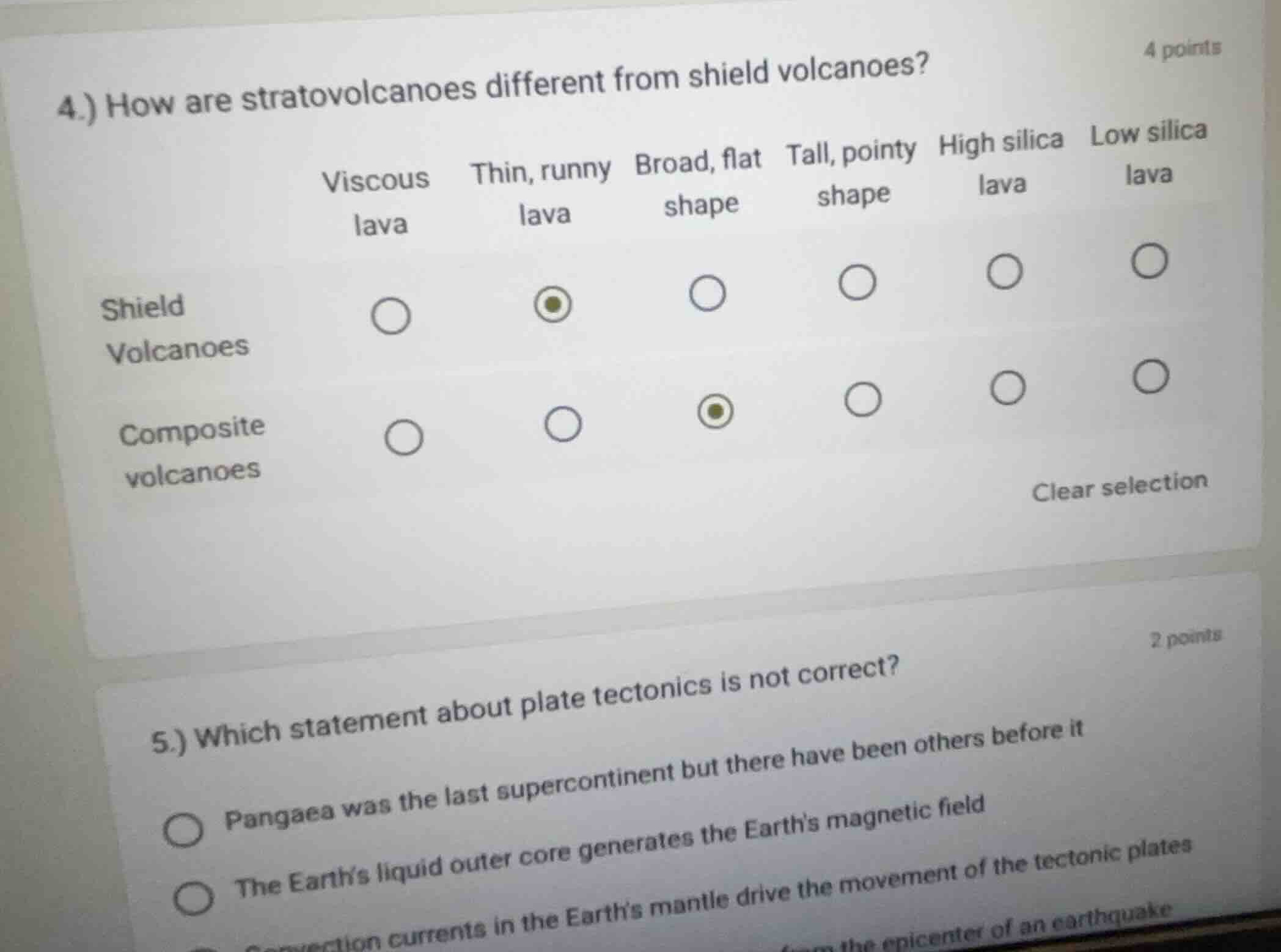 4.) how are stratovolcanoes different from shield volcanoes? shield vol…