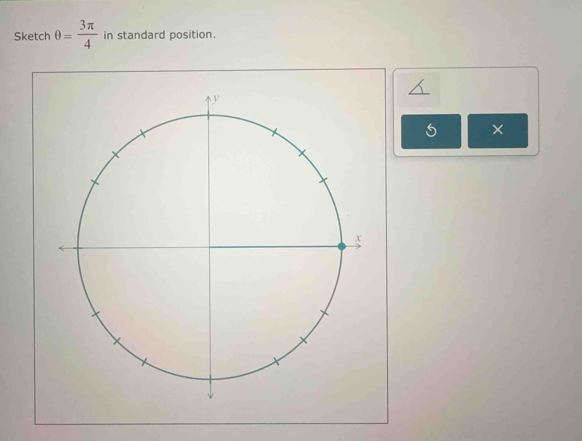 sketch \\(\\theta = \\frac{3\\pi}{4}\\) in standard position.