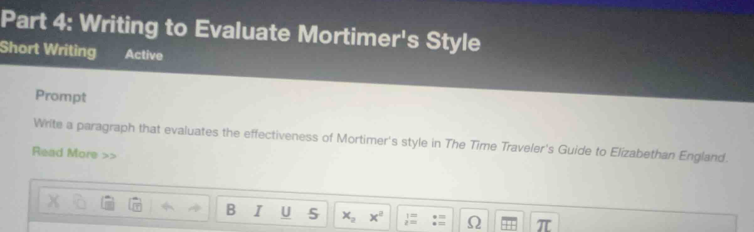 part 4: writing to evaluate mortimers style short writing active prompt…