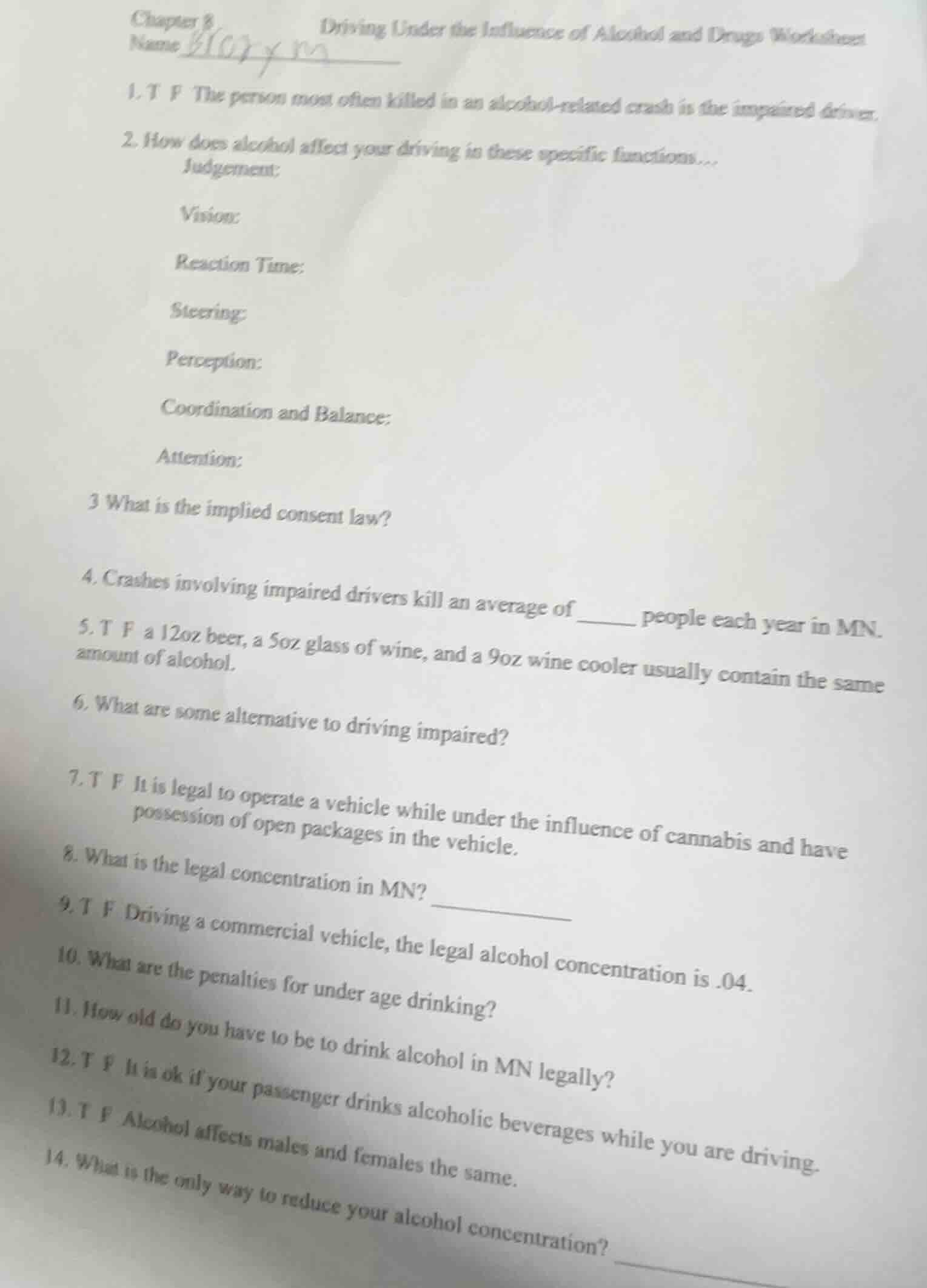 chapter 8 driving under the influence of alcohol and drugs worksheet na…