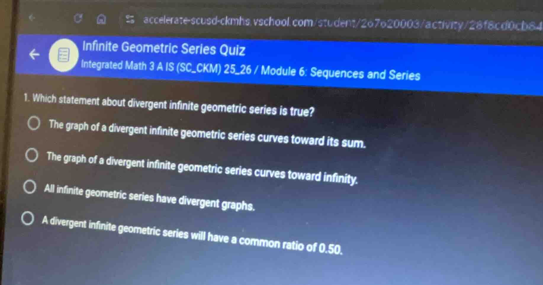 1. which statement about divergent infinite geometric series is true? -…