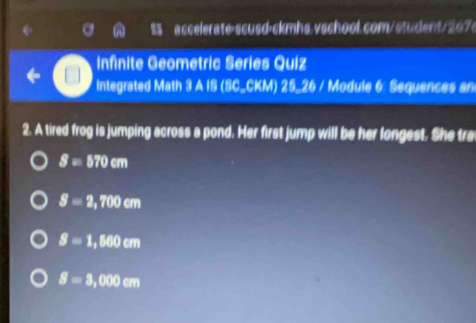 infinite geometric series quiz 2. a tired frog is jumping across a pond…
