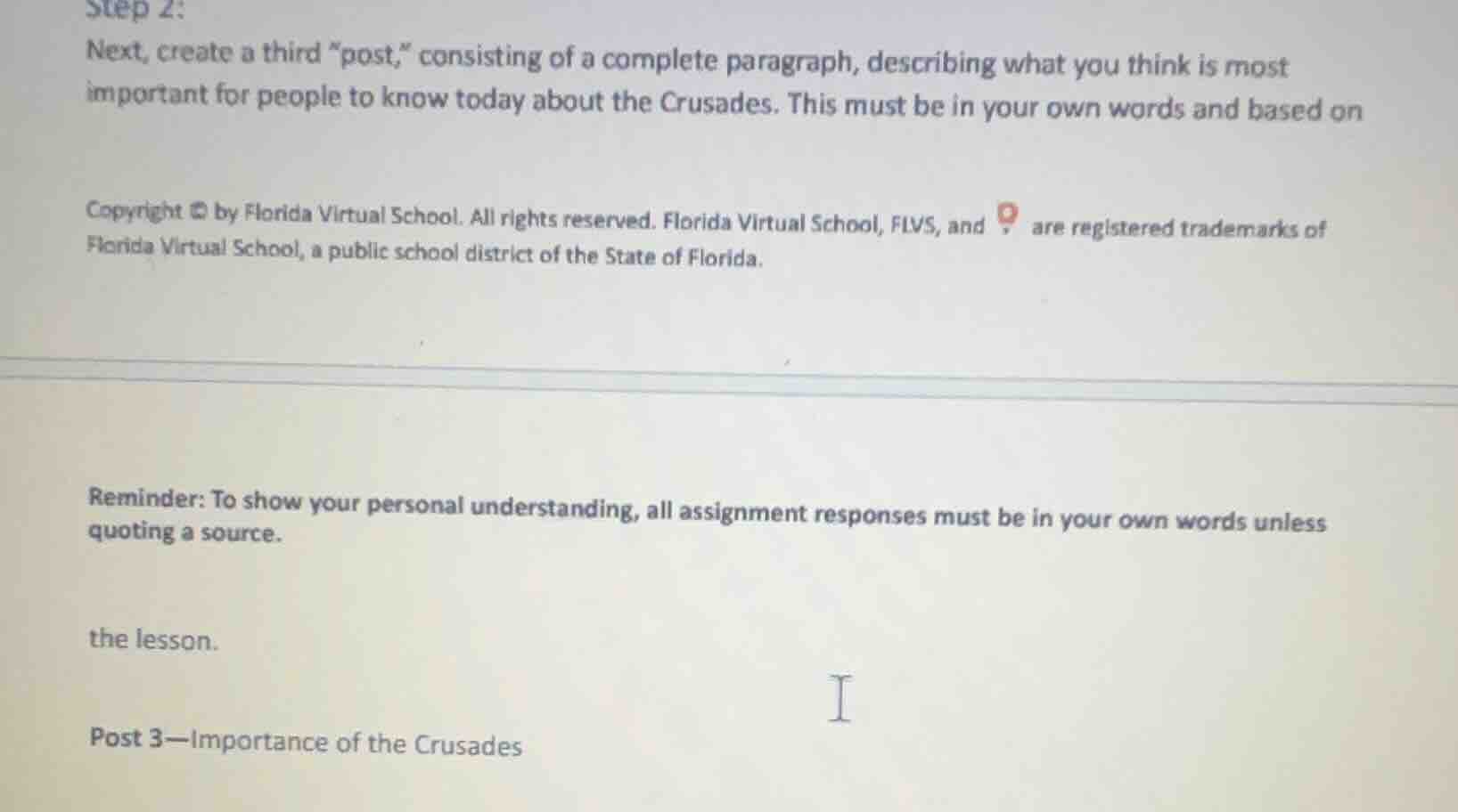 step 2: next, create a third \post,\ consisting of a complete paragraph…