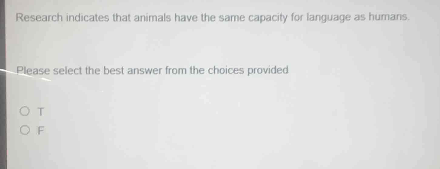 research indicates that animals have the same capacity for language as …